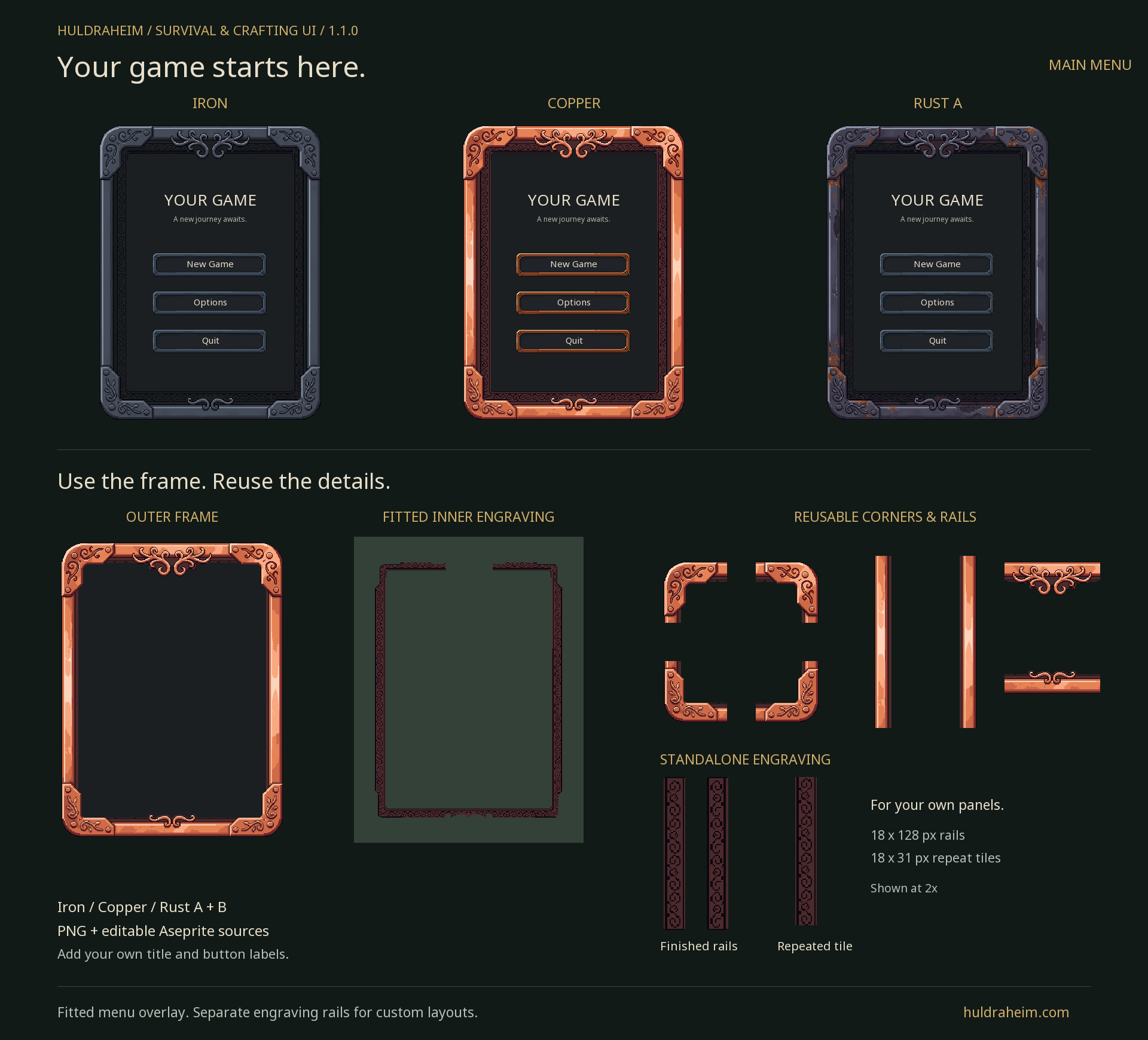 Main menu, separate ornaments & engraving rails